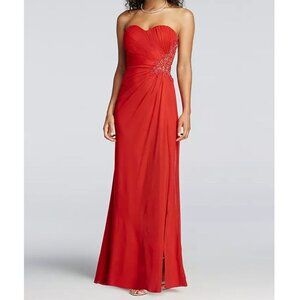 Strapless Red Beaded Cut Out Back Elegant Formal Maxi Dress SZ 6